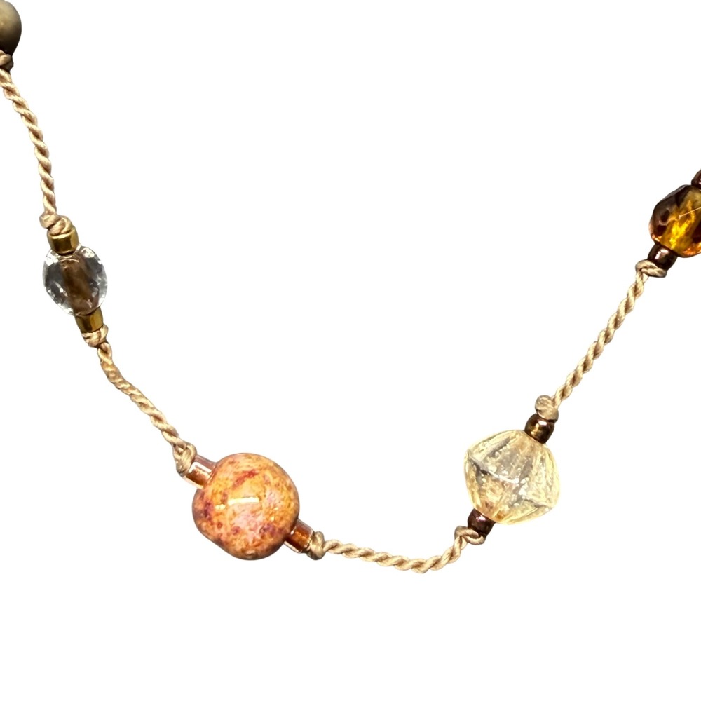 Gold Tone‎ Beaded Necklace Adjustable Chain Earth Tone Gemstone Accent 26in